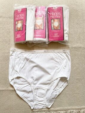 Vintage 1990s Hanes Her Way 3 Pack Brief Panties White Cotton Size 7